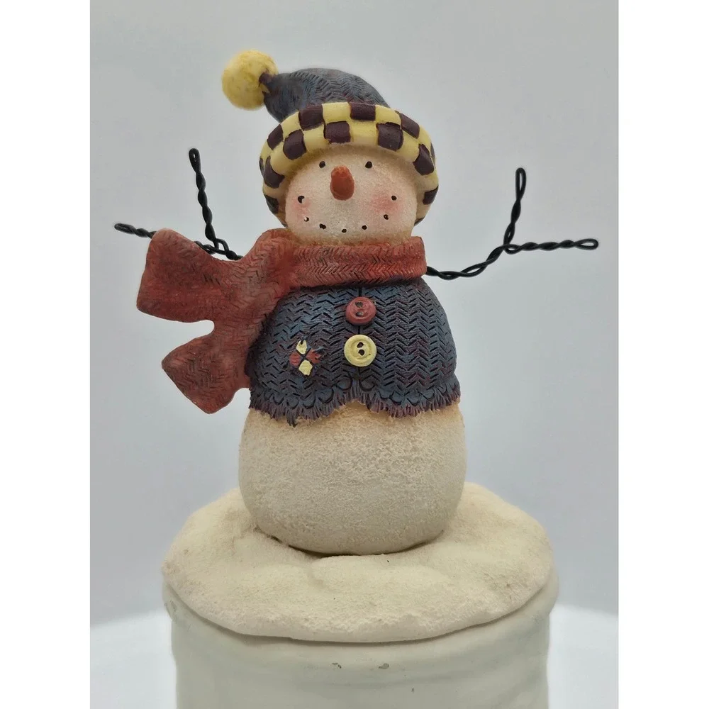Crazy Mountain Merry Christmas Snowman Figurine/Candle Rustic Folk Art Primitive